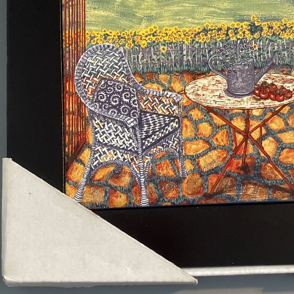 Sarina Framed Ceramic Tile Art 8x8 Tuscany Italy Vineyard Patio Bistro Chair